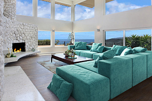 Модульный бирюзовый бескаркасный диван Драм для загородного дома 